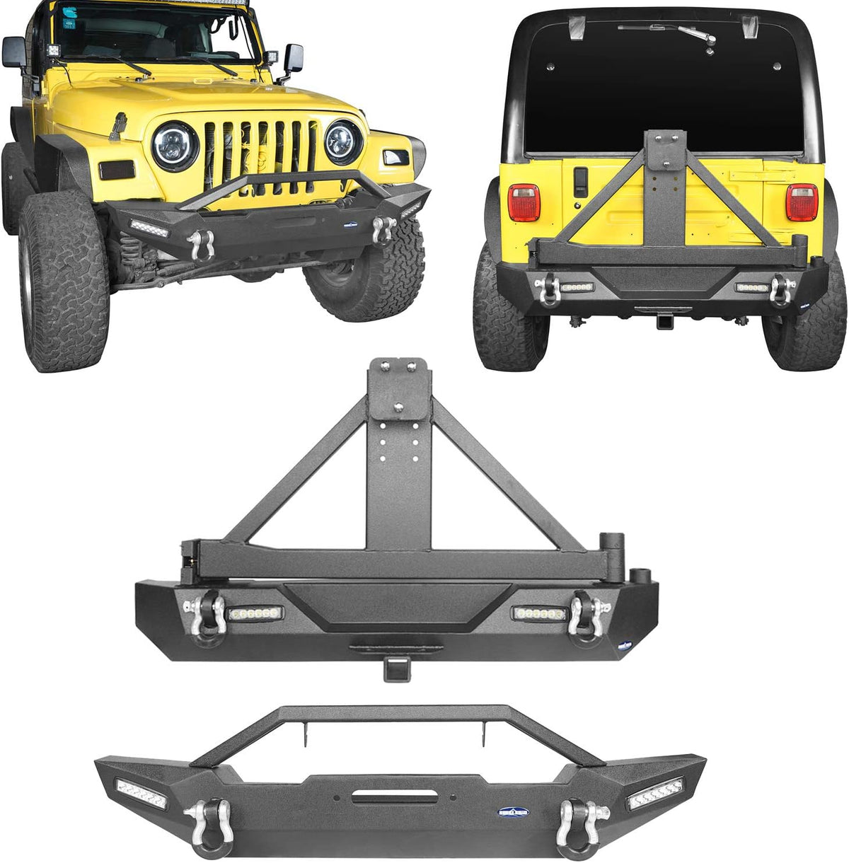 Front Bumper & Rear Bumper with Tire Carrier & Winch Plate & LED Lights I2965