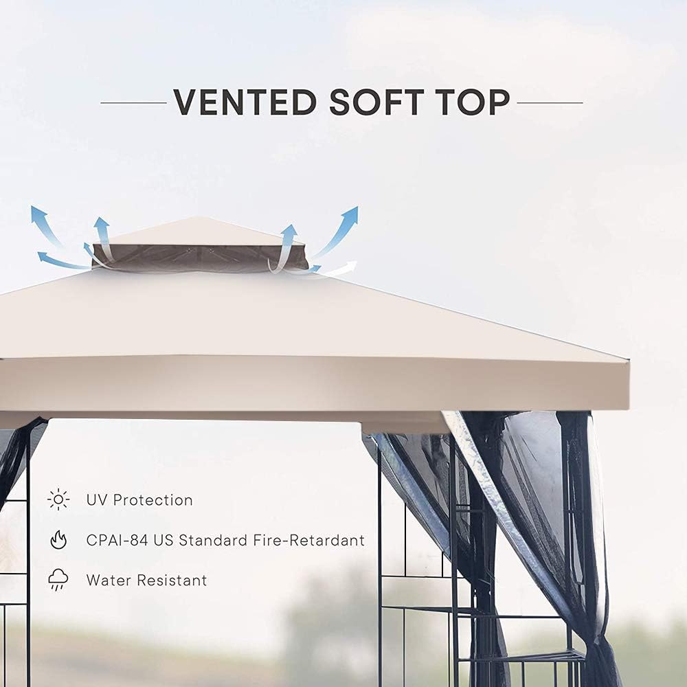 10x10 Ft Outdoor Gazebo with Netting V4111