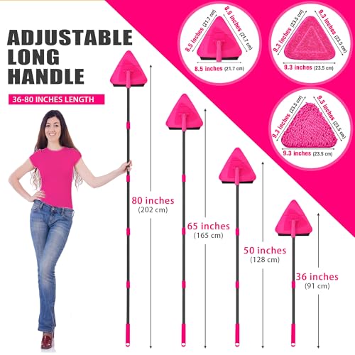 Wall Mop with Long Handle 80 inches Collapsible Baseboard Cleaner with Squeegee 3 Microfiber 3 Chenille Pads I583