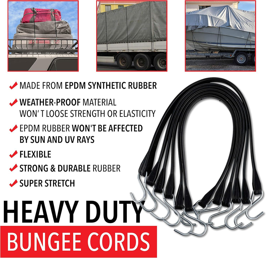 50 Pack Rubber Tarp Straps 31 Long EPDM with Crimped Hooks Bungee Cords S165