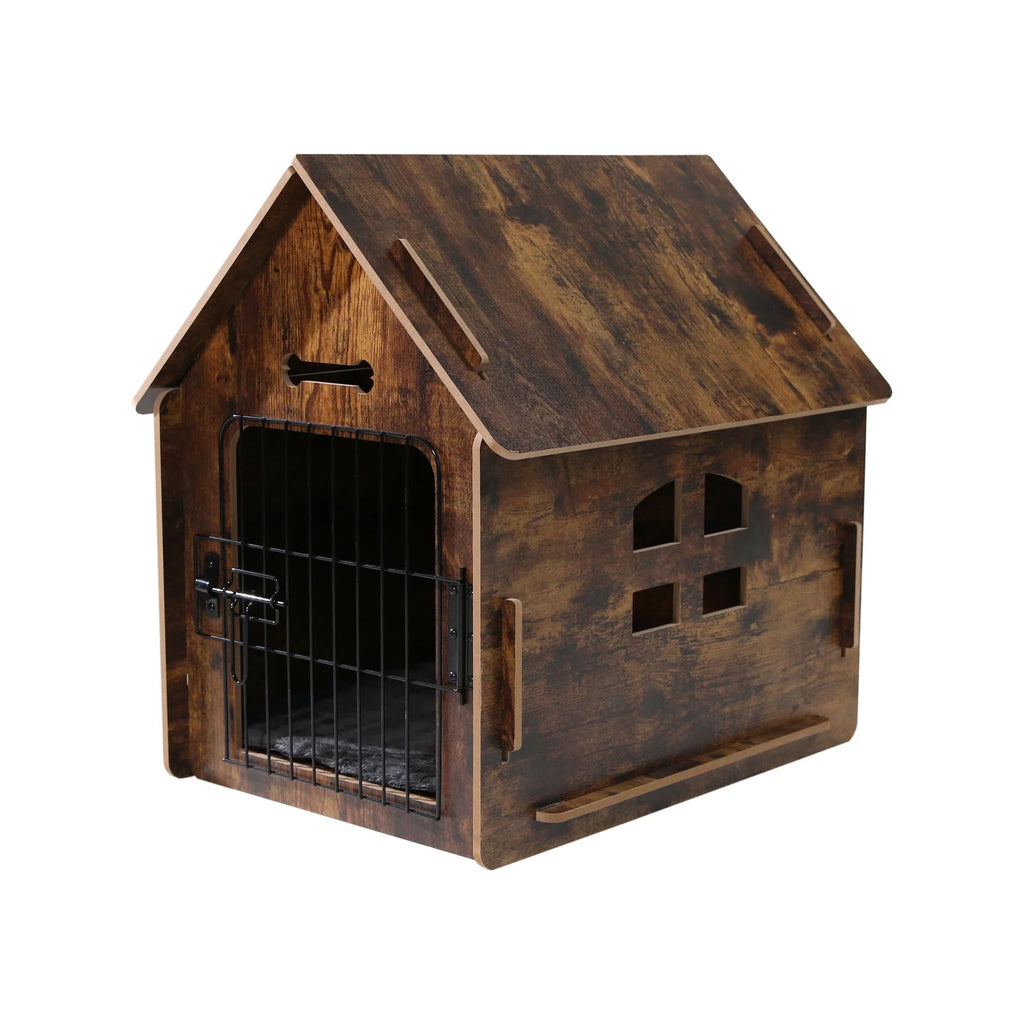 Brown Wooden Dog House with Door and Roof T161448