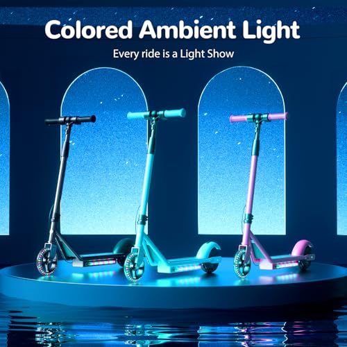 Electric Scooter with Adjustable Speed and Height, Colorful Lights, Double Brake P1114