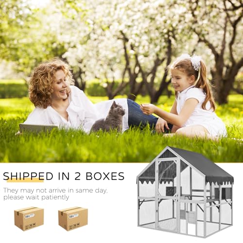 Gray Wooden Cat Enclosure 74”x57”x74” C56475