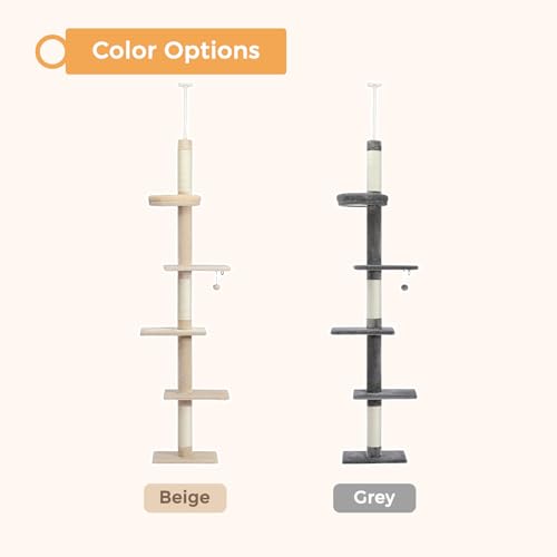 Grey 5-Tier Adjustable Cat Tree with Scratching Post L8469