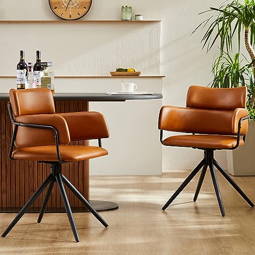 Light Brown Upholstered Leather Swivel Dining Chairs Set of 2 L726343