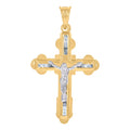 10k Two Tone Gold Mens CZ Cubic Zirconia Simulated Diamond Crucifix Cross Pendant Necklace P550