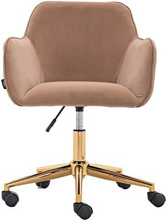 Yellow Velvet Fabric Office Chair with Gold Metal Legs O140
