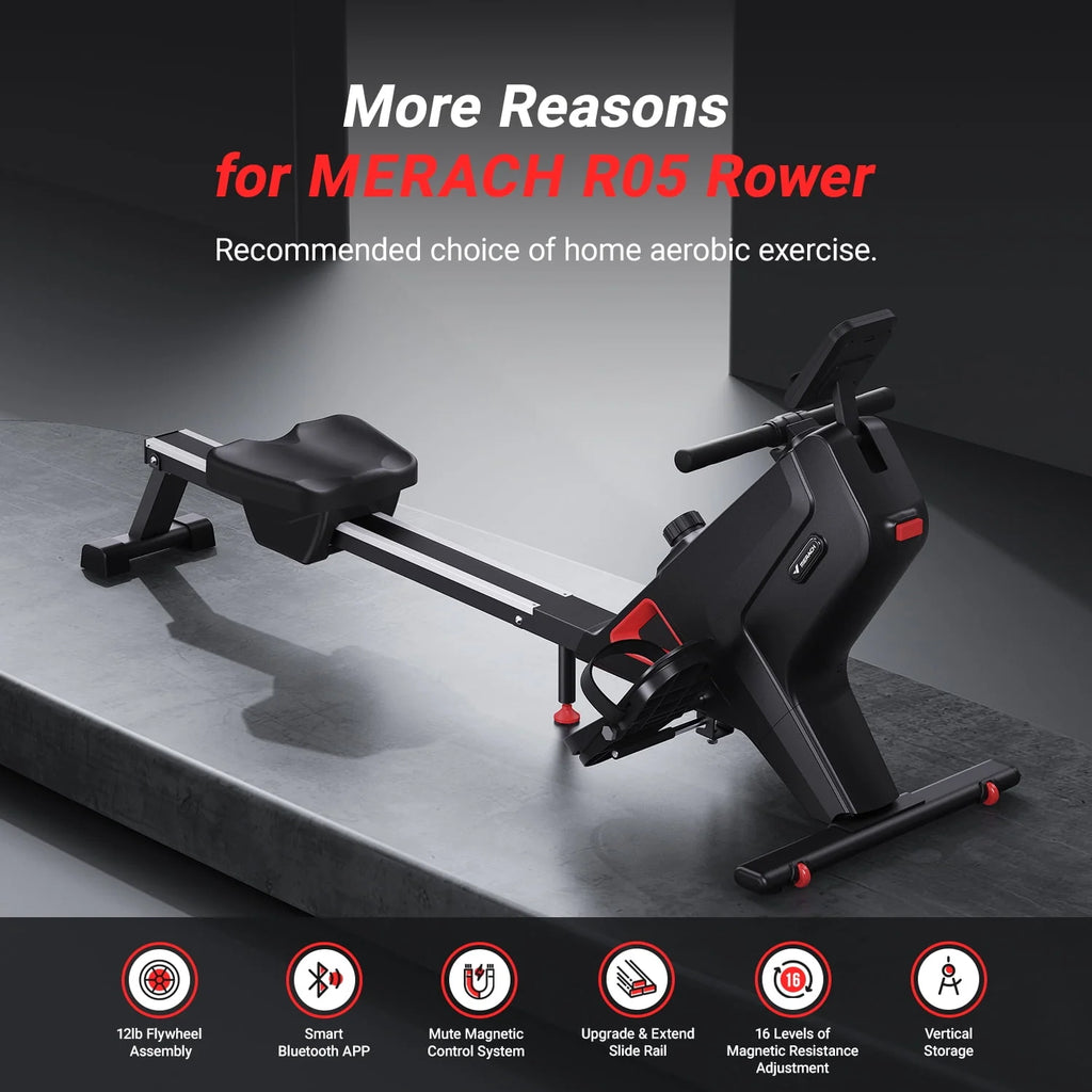 Magnetic Rowing Machine Quiet 16 Levels of Resistance Bluetooth Black Rower B50492