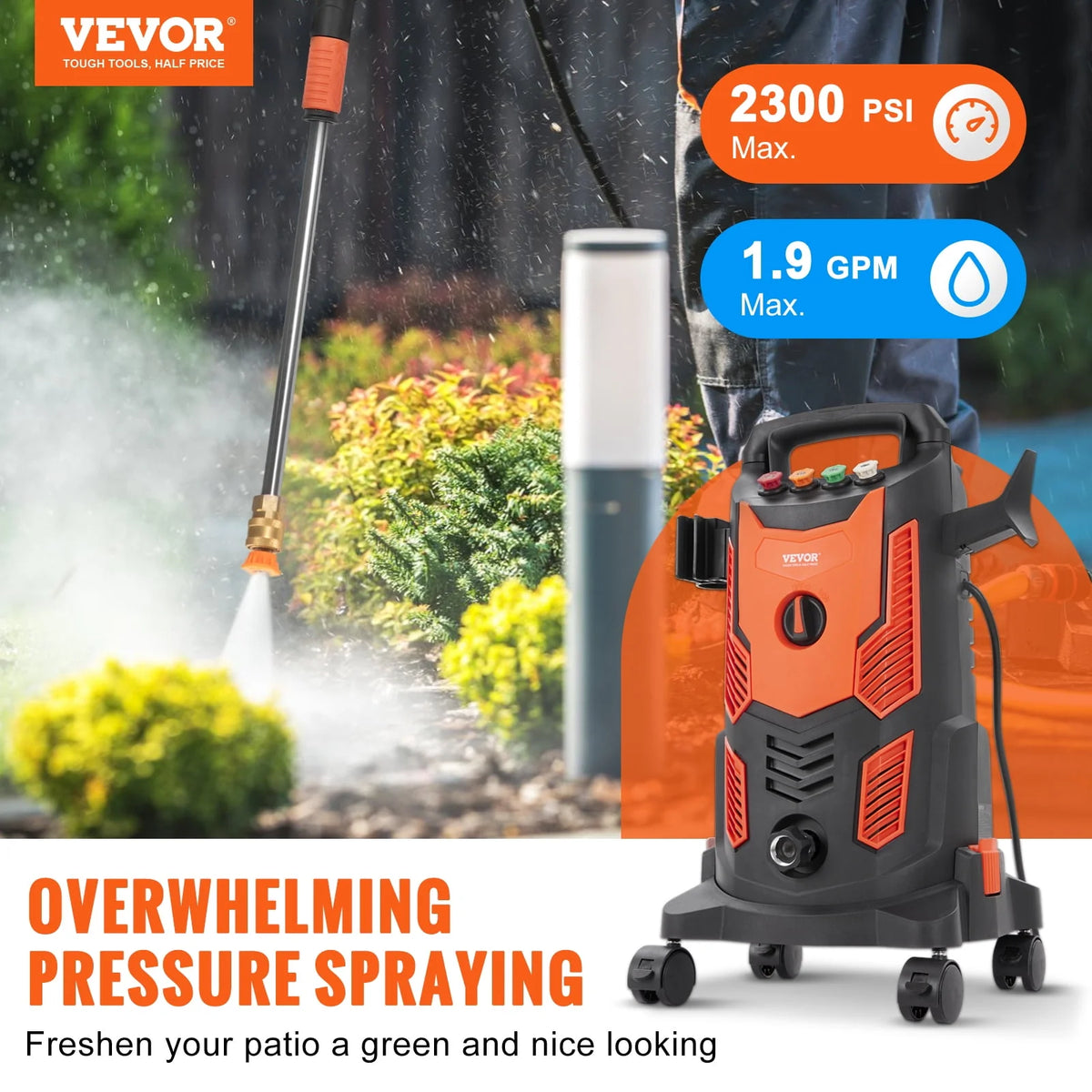 Electric Pressure Washer 2300 PSI 1.9 GPM Cold Water Wheeled Y655303