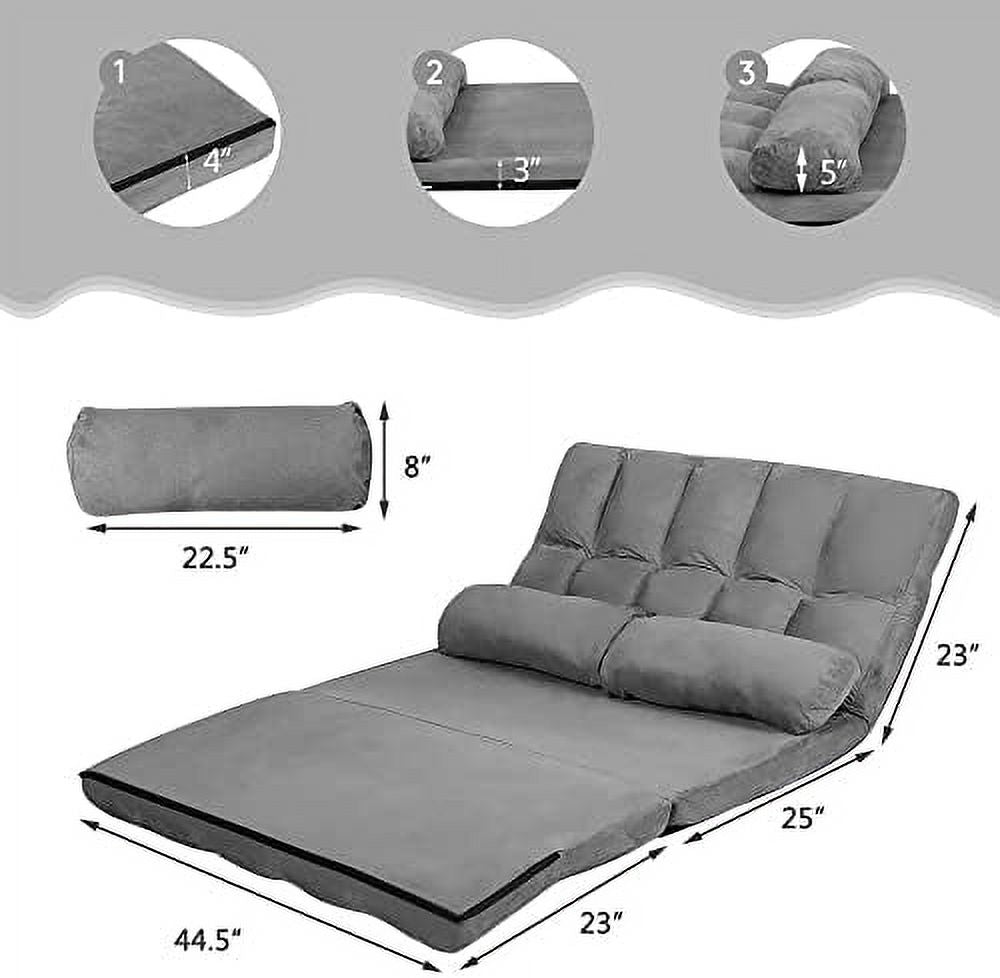 Foldable Floor Sofa with 2 Pillows & Suede Cloth Cover I25630