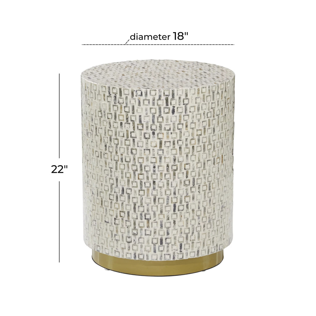 18" x 22" White Mother of Pearl Accent Table with Gold Base K935