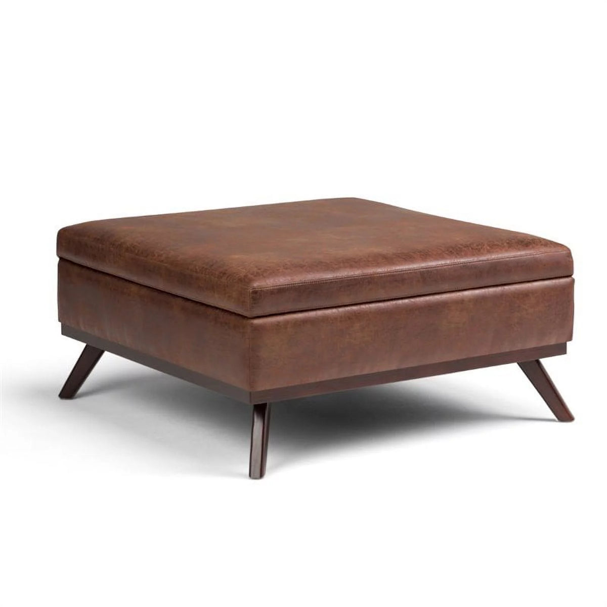 Faux Air Leather Square Coffee Table Ottoman in Saddle Brown X32547