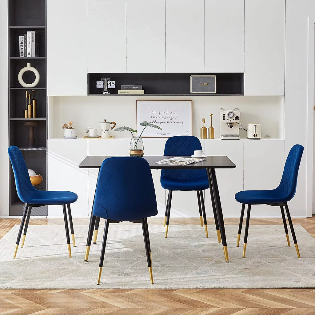 Faux Wood Rectangular Dining Table Set for 4 with Velvet Chairs N6633