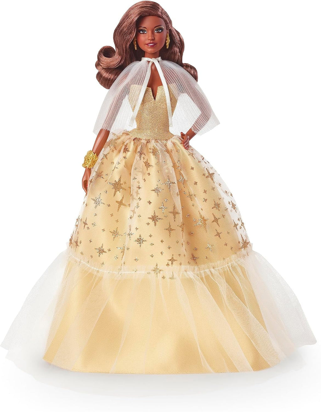 Dark Brown Hair Barbie Doll with Golden Gown Z34056