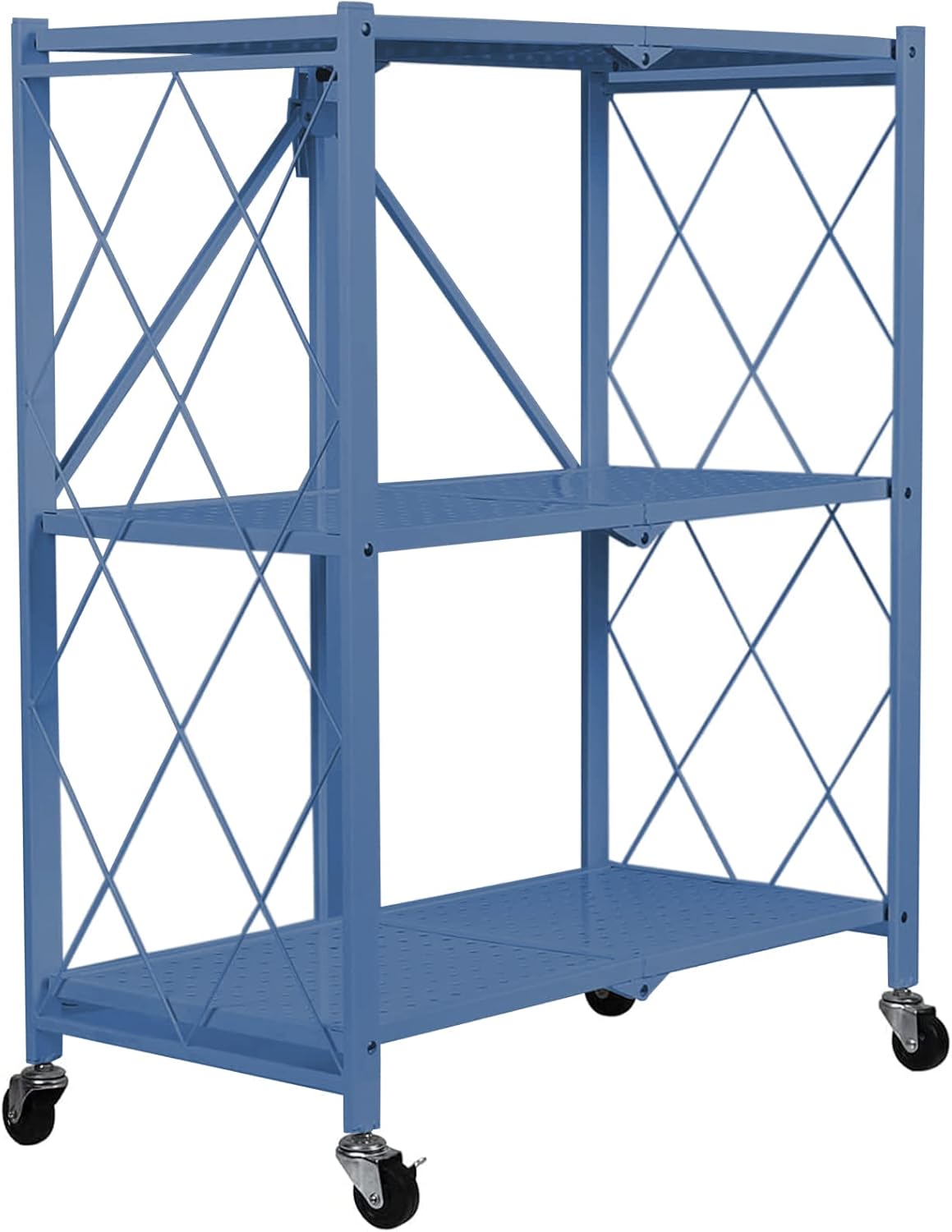 3-Shelf Foldable Metal Storage Shelves with Caster Wheels Y33969