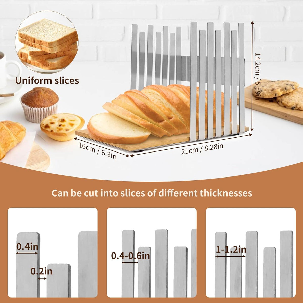 Stainless Steel Bread Slicer with Bamboo Cutting Board D57393