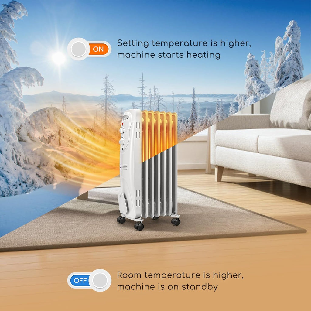 1500W Oil Filled Radiator Heater with 3 Heat Settings O474
