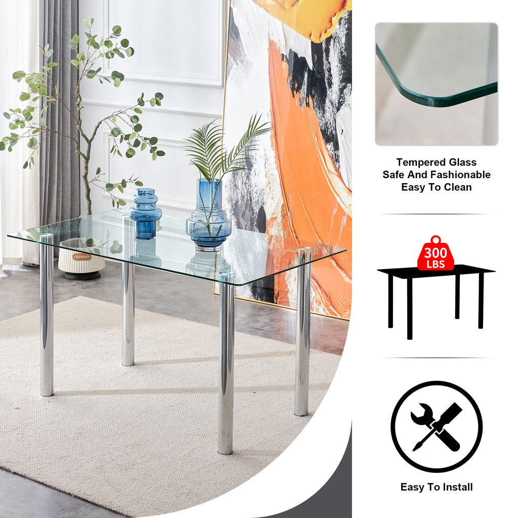 5 Piece Glass Dining Table Set with 4 Black PU Leather Chairs and Metal Legs L613153