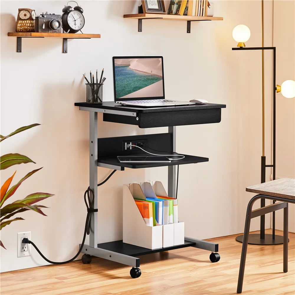 Black 31.5''H Laptop Computer Desk with Power Outlet Z643
