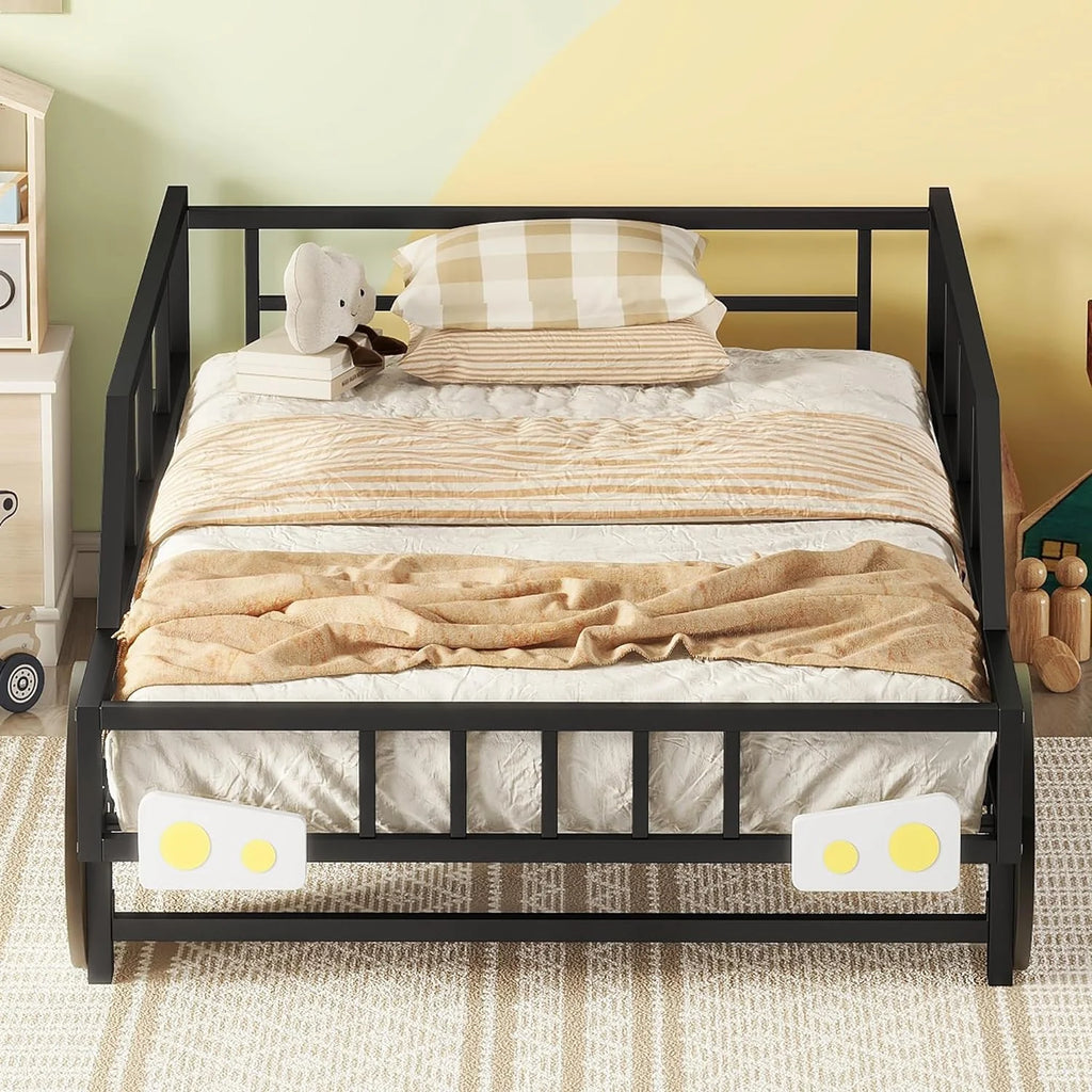 Black Race Car Bed with Rails and Wheels Y63690