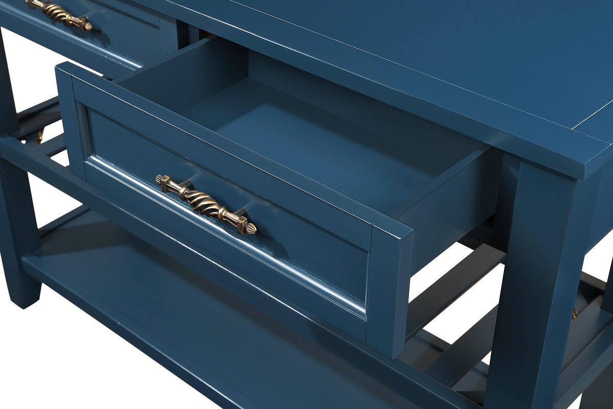 Navy Blue 42'' Solid Wood Console Sofa Table with 2 Drawers and 2 Shelves A414