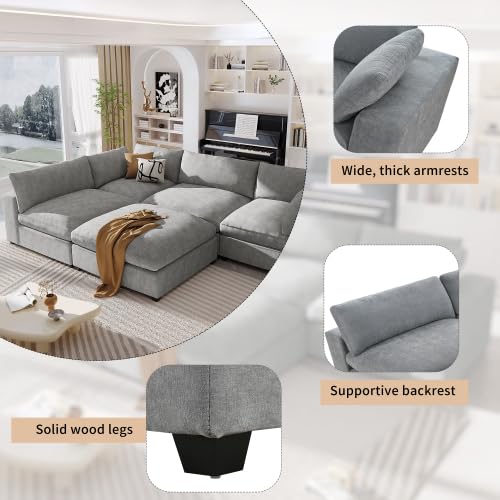 Beige Oversize Modular Sectional Sofa with Removable Ottoman V128490