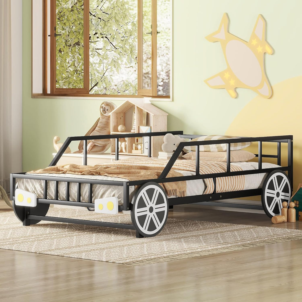 Black Race Car Bed with Rails and Wheels Y63690