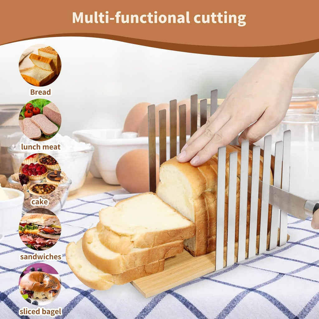 Stainless Steel Bread Slicer with Bamboo Cutting Board D57393