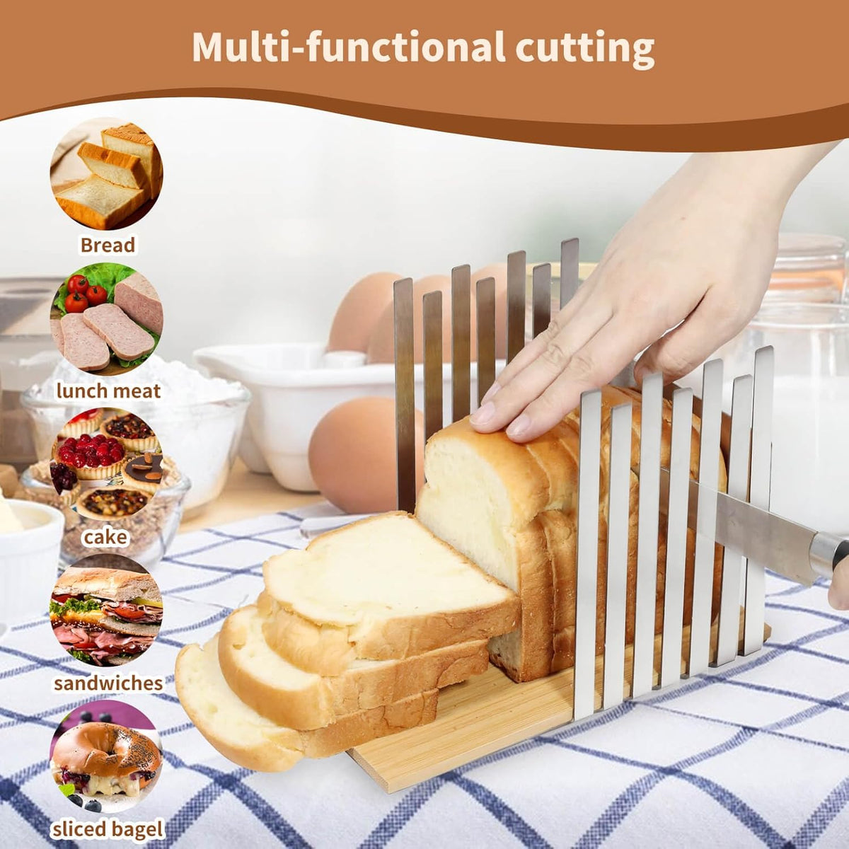 Stainless Steel Bread Slicer with Bamboo Cutting Board D57393