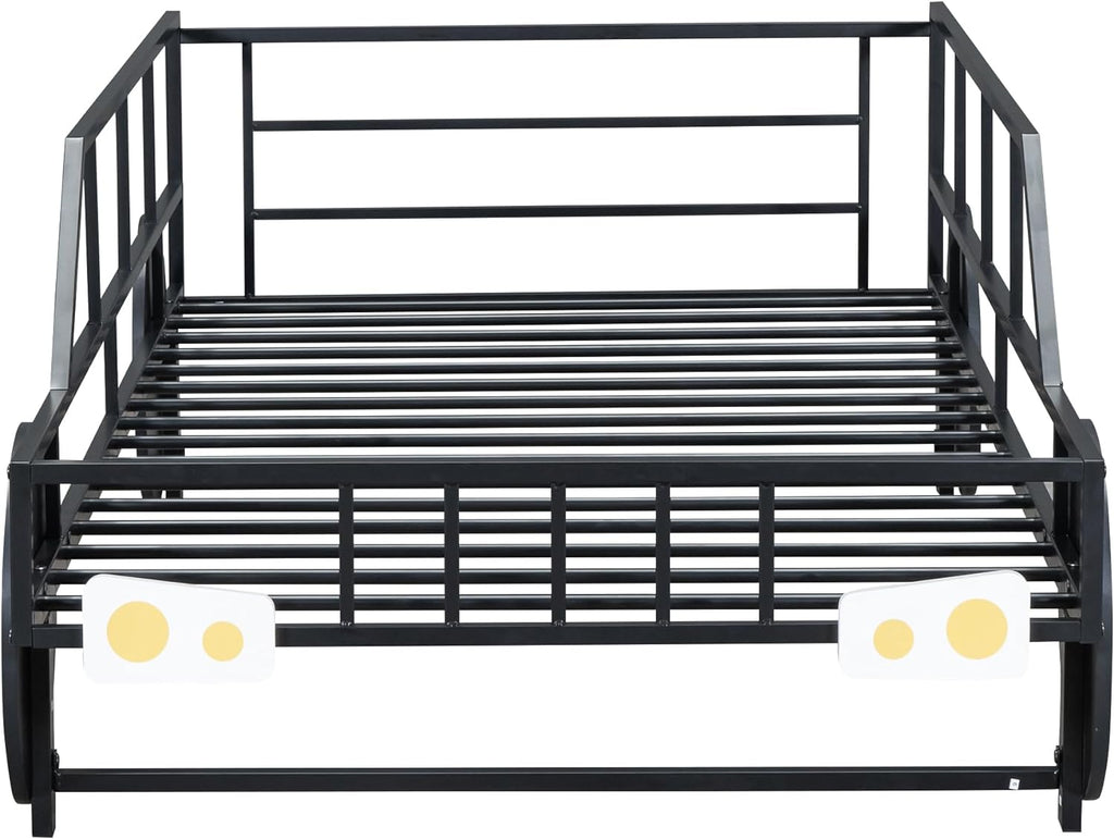 Black Race Car Bed with Rails and Wheels Y63690