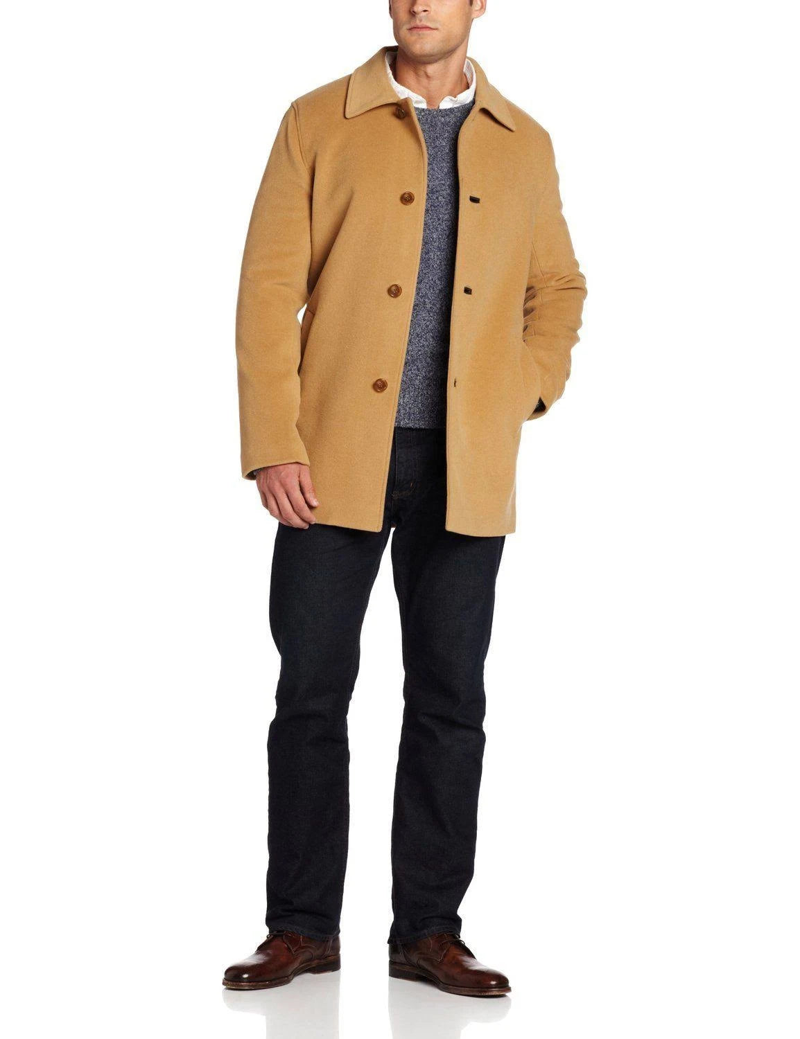 Mens 3-button Cashmere Wool Topcoat In Camel G676