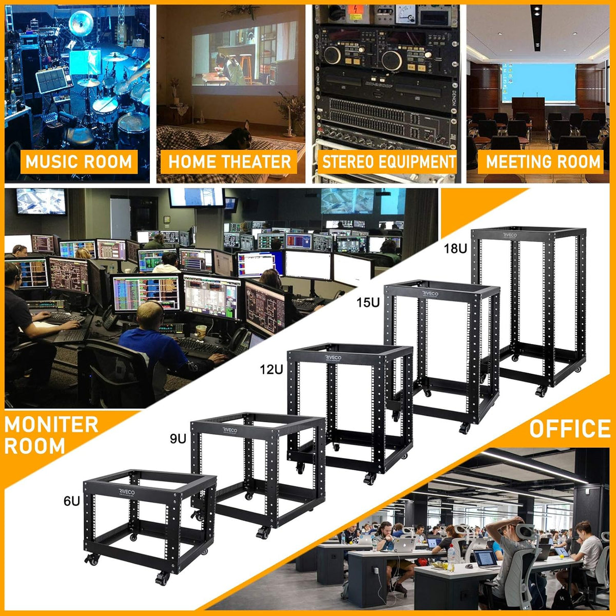 12U Open Frame Server Rack with Casters L117453