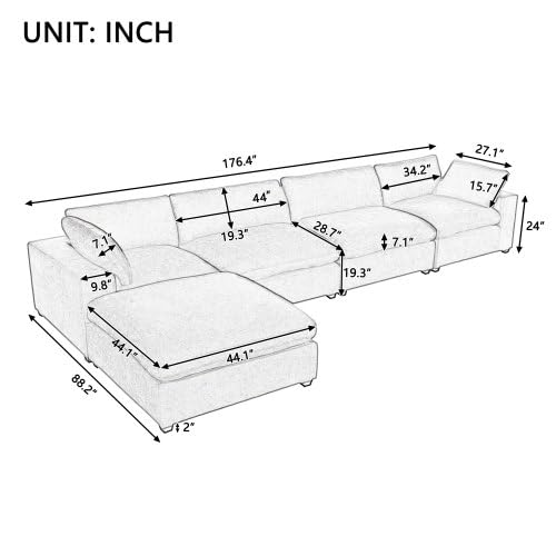 Beige Oversize Modular Sectional Sofa with Removable Ottoman V128490