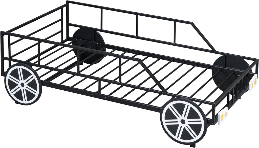 Black Race Car Bed with Rails and Wheels Y63690