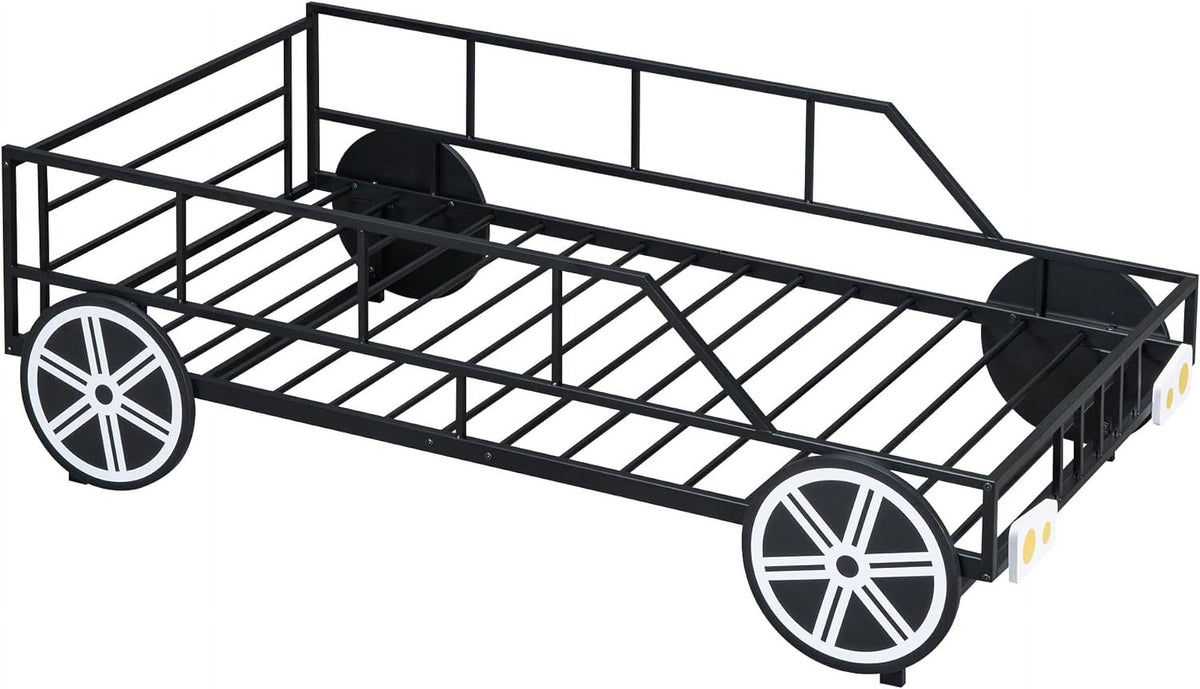 Black Race Car Bed with Rails and Wheels Y63690