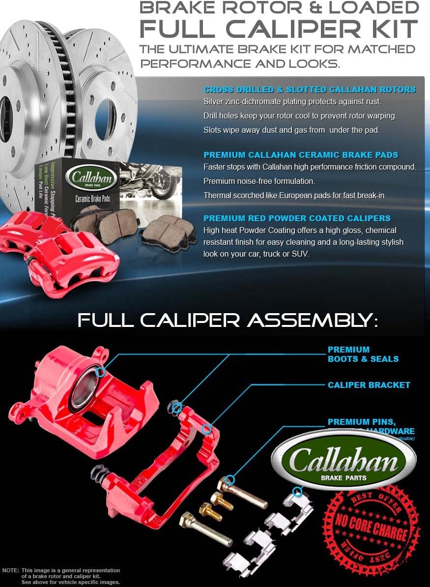 Red Calipers Drilled Slotted Rotors Ceramic Brake Pads Hardware Kit O5208