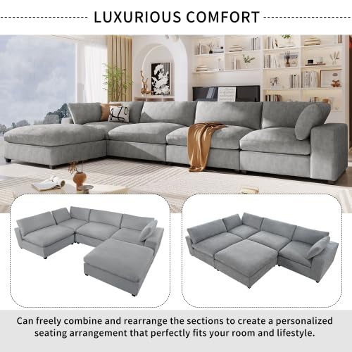 Beige Oversize Modular Sectional Sofa with Removable Ottoman V128490