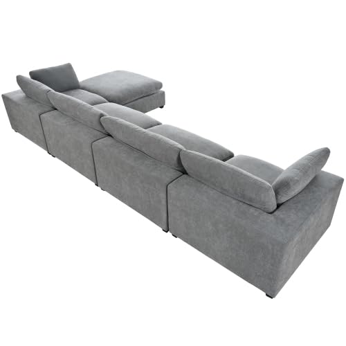 Beige Oversize Modular Sectional Sofa with Removable Ottoman V128490