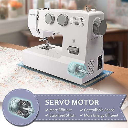 Full Size Sewing Machine with Foot Pedal, Heavy Duty, Portable, Servo Motor, 25 Built-in Stitches, 6 Bobbins, 5 Sewing Feet R961003