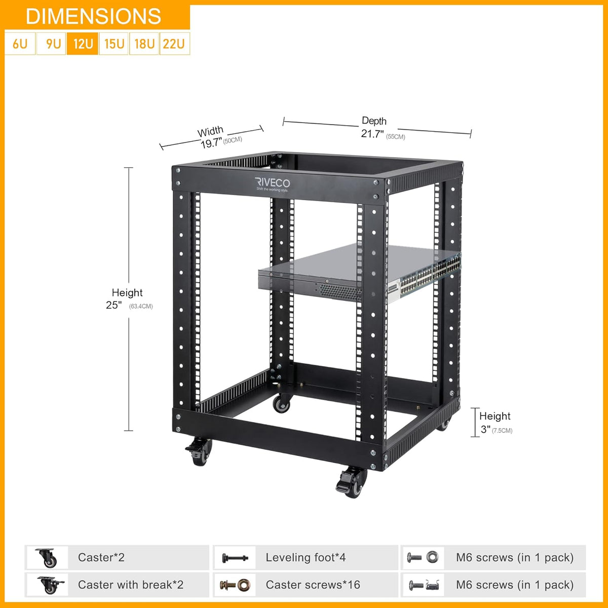 12U Open Frame Server Rack with Casters L117453
