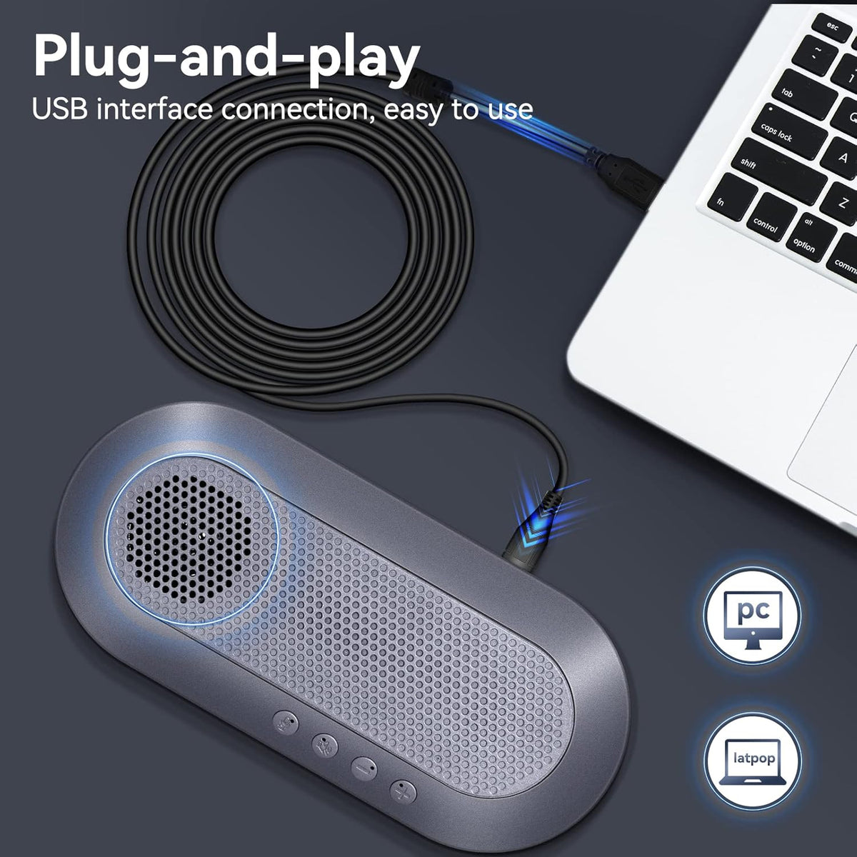 USB Speakerphone, 360° Omnidirectional Microphone Conference Speaker with Noise Reduction C59867