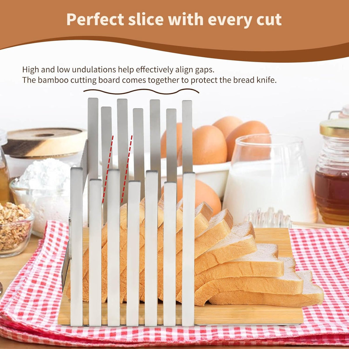 Stainless Steel Bread Slicer with Bamboo Cutting Board D57393