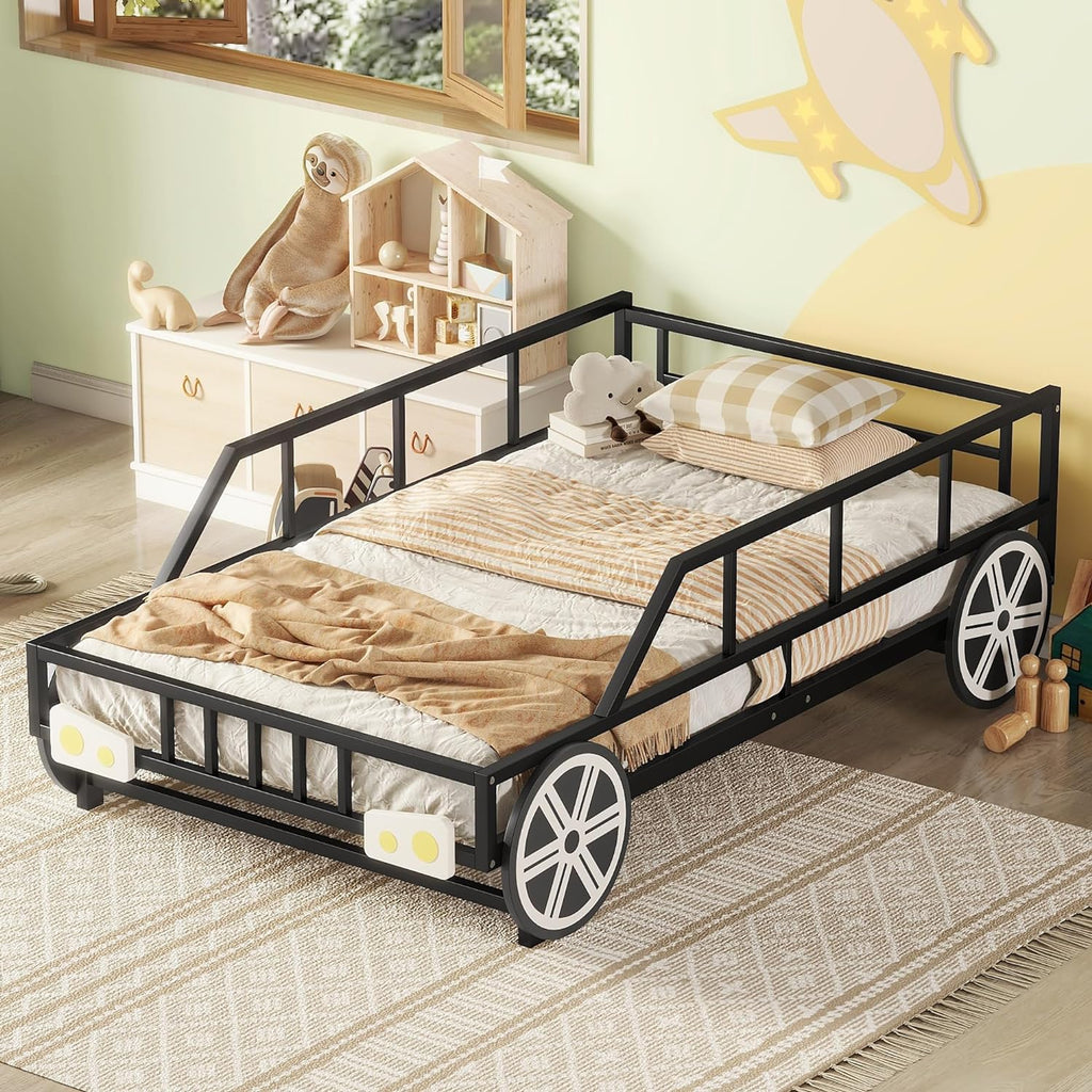Black Race Car Bed with Rails and Wheels Y63690