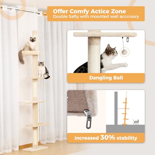 Grey 5-Tier Adjustable Cat Tree with Scratching Post L8469