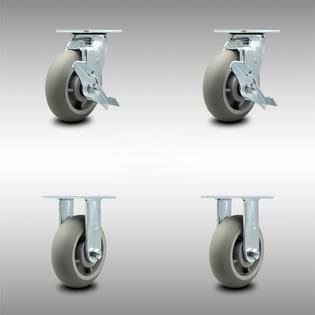 6 inch Thermoplastic Rubber Caster Set with Roller Bearings 2 Brake 2 Rigid Y548