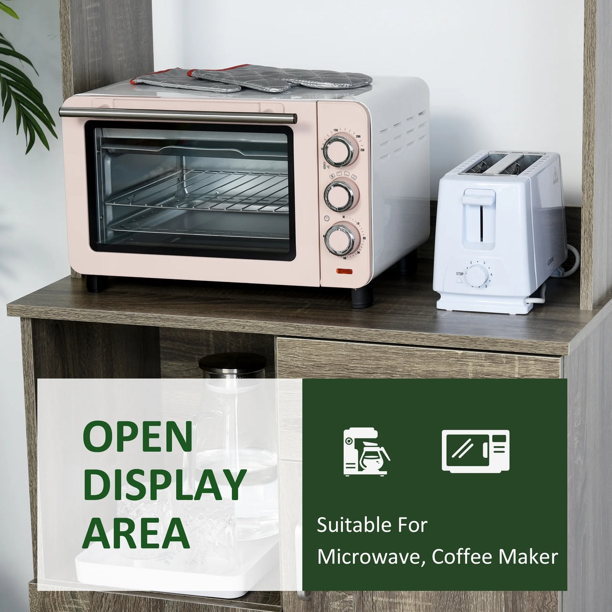 Gray Kitchen Pantry Storage Cabinet with Microwave Stand J81440