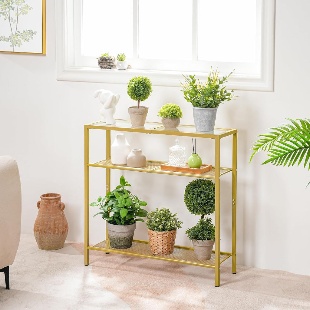 Gold Console Table with Tempered Glass and Metal Frame H61136