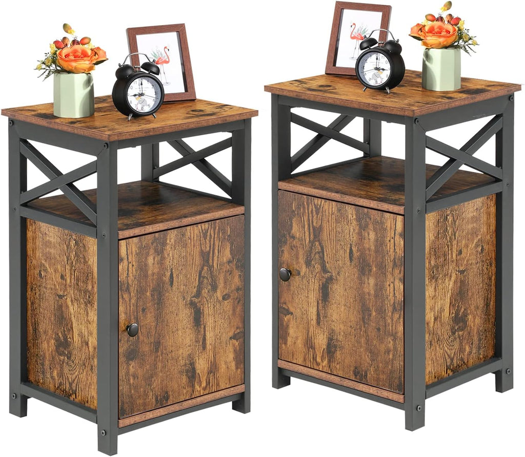White Set of 2 Night Stand with Storage Cabinet A799466