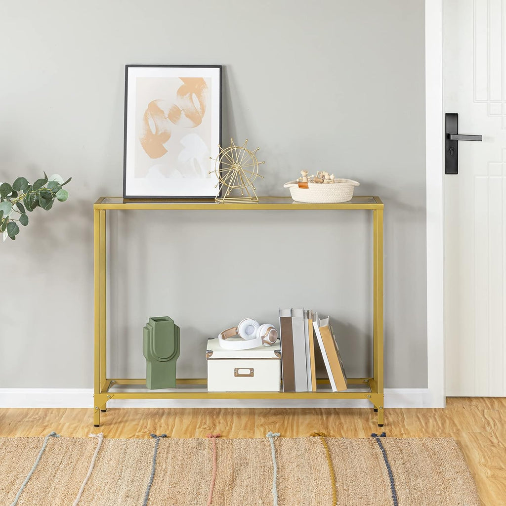 Gold Console Table with Tempered Glass and Metal Frame H61136
