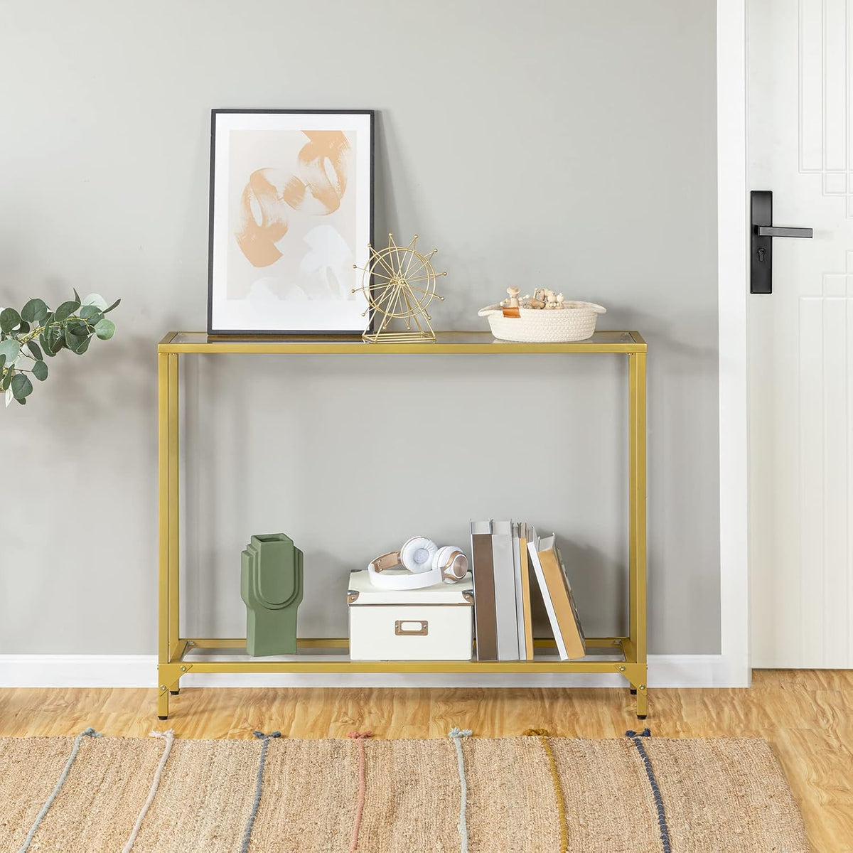 Gold Console Table with Tempered Glass and Metal Frame H61136